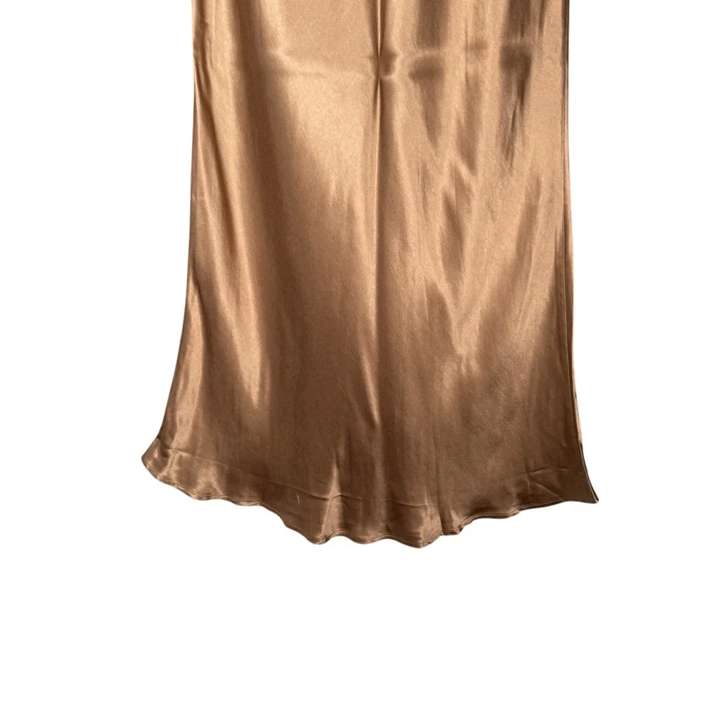 Nation LTD Maxi Skirt Women Size S Bronze Satin Viscose Rayon Slip Skirt Neutral